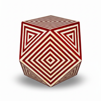 Camel Bone & Red Resin Geometric Stool — Concentric Diamond