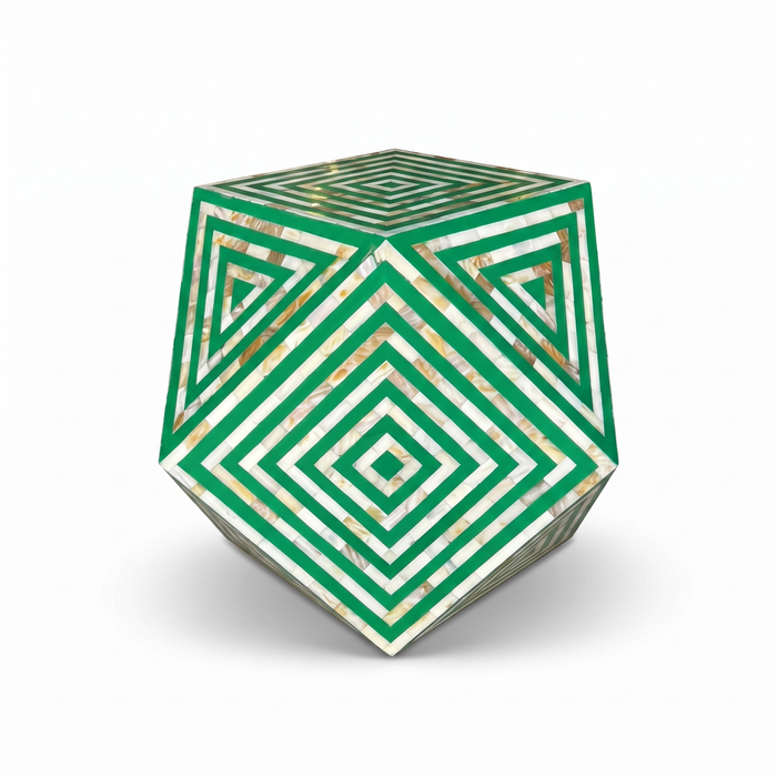 Mother of Pearl & Green Resin Geometric Stool — Concentric Diamond
