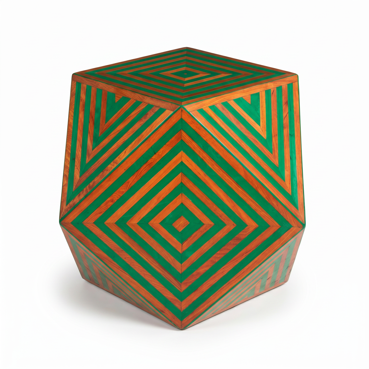 Wood & Green Resin Geometric Stool — Concentric Diamond