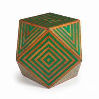 Wood & Green Resin Geometric Stool — Concentric Diamond