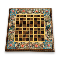 Khatam Micro-Mosaic & Hand-Painted Chess Board — Peacock & Floral Border