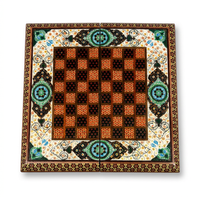 Khatam Micro-Mosaic & Hand-Painted Chess Board — Emerald Green Floral Medallion Border