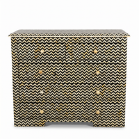 Camel Bone & Black Resin Chest of Drawers — Full Chevron Zigzag Inlay