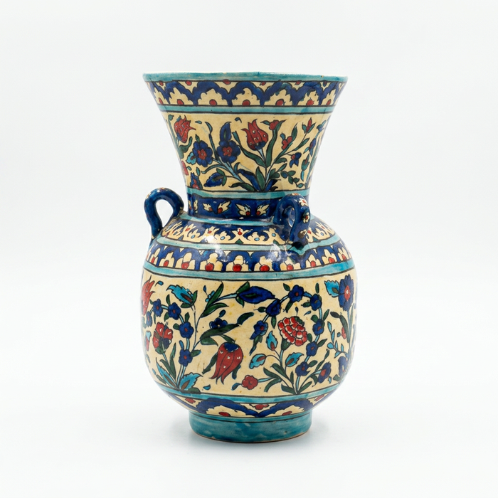 Hand-Painted Ceramic Vase — Polychrome Floral on Ivory Ground
