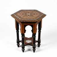 Camel Bone & Wood Hexagonal Side Table — Moorish Inlay with Hidden Storage