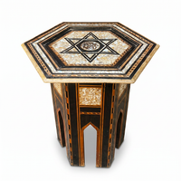 Mother of Pearl & Wood Hexagonal Side Table — Six-Pointed Star Mosaic