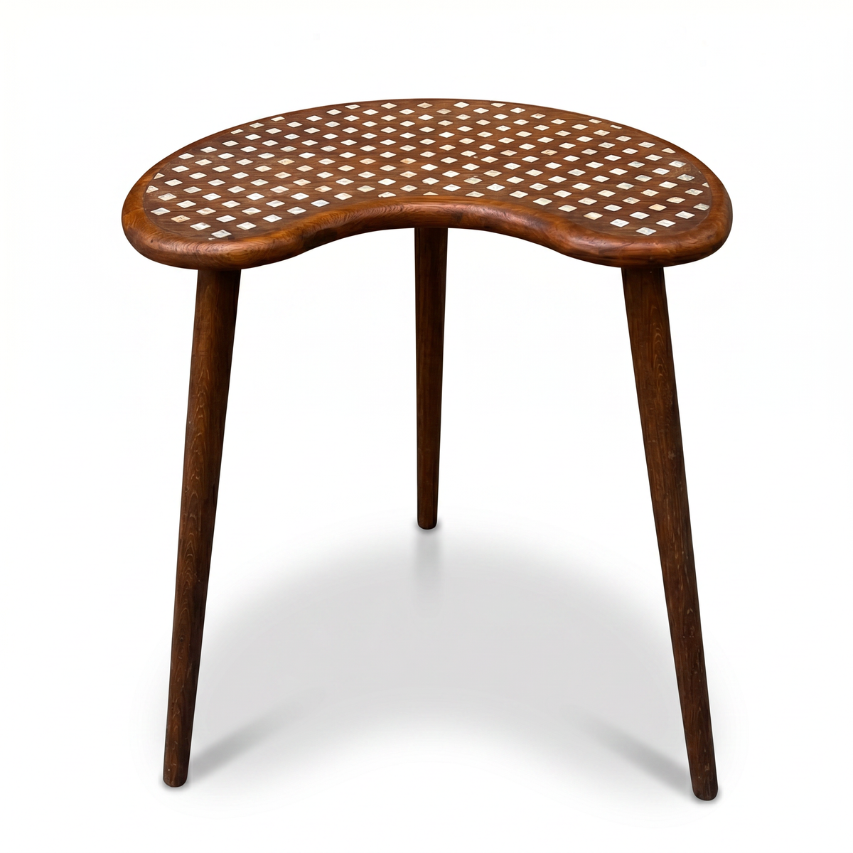 Walnut & Mother of Pearl Kidney Side Table — Dot Grid Inlay