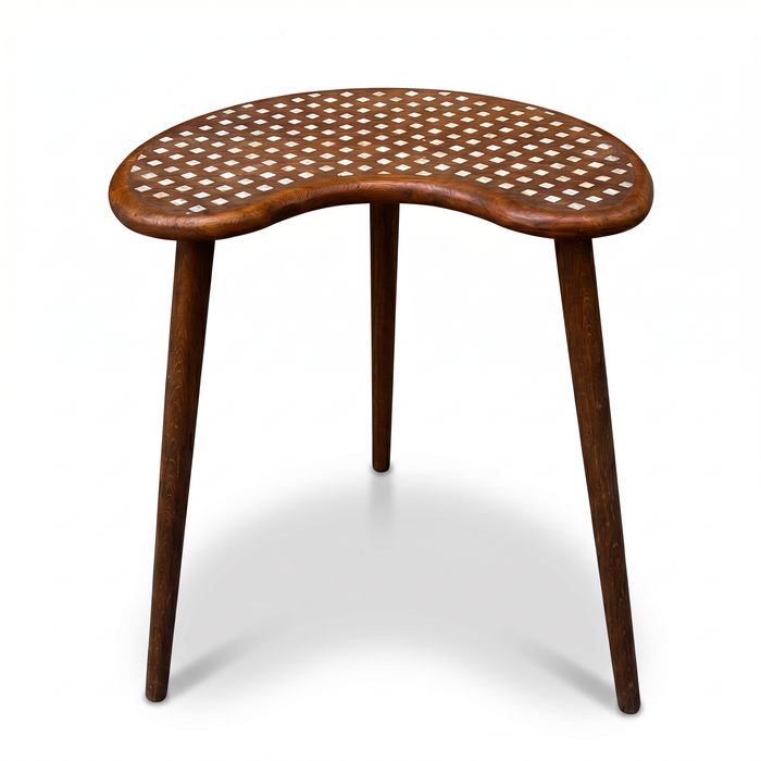 Walnut & Mother of Pearl Kidney Side Table — Dot Grid Inlay