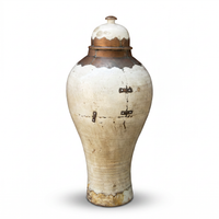 Antique Terracotta Lidded Storage Urn with Brass Collar — Monumental Pair