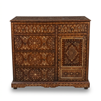 Camel Bone & Walnut Wood Asymmetric Cabinet — Full Floral Medallion Inlay