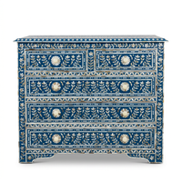 Mother of Pearl & Resin Chest of Drawers — Indigo Ground with Floral Vine & Rosette Handles
