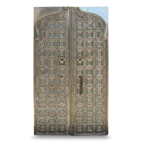 Embossed Metal & Wood Double Door — Pyramid Boss Grid with Cloisonné Enamel Rosettes