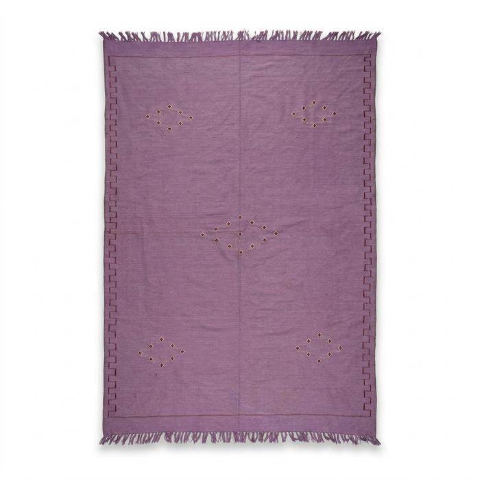 Handwoven Wool Kilim — Mauve Field with Diamond Motif Border