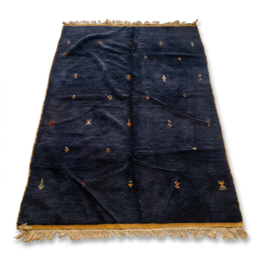 Handknotted Wool Rug — Midnight Navy Field with Scattered Polychrome Motifs