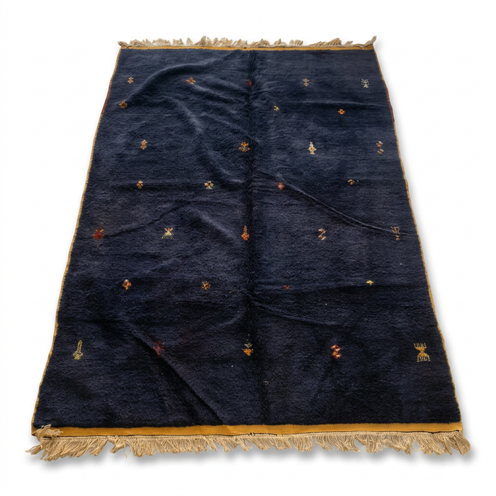 Handknotted Wool Rug — Midnight Navy Field with Scattered Polychrome Motifs