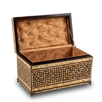 Mother of Pearl & Wood Lidded Storage Chest — Khatam Diamond Mosaic with Suede Interior