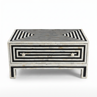 Mother of Pearl & Black Resin Coffee Table — Concentric Rectangular Stripe with Drawer