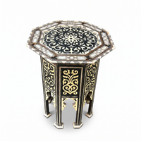 Mother of Pearl, Bone Inlay & Black Resin Octagonal Side Table — Arabesque & Gold Panel