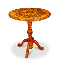 Camel Bone Round Pedestal Side Table — Geometric Star & Radial Inlay