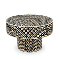 Mother of Pearl Inlaid Round Coffee Table — Ebony Ground with Geometric Star & Circle Lattice