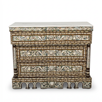 Mother of Pearl & Wood Serpentine Commode — Arabesque Inlay with White Marble Top