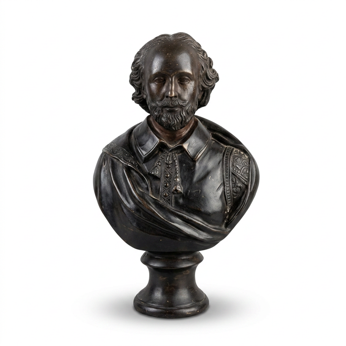 Dark Patinated Metal Portrait Bust — Bearded Gentleman on Turned Pedestal