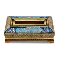 Khatam Micro-Mosaic & Enamel Tissue Box Holder — Polychrome Floral on Cobalt Blue
