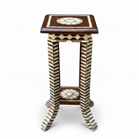 Mother of Pearl & Wood Pedestal Table — Chevron Stripe & Rosette Medallion