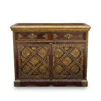 Walnut & Embossed Brass Sideboard — Diamond Lattice Floral Repousse with Two Doors
