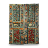 Antique Hand-Painted Enamel Double Door — Polychrome Floral, Calligraphy & Peacock Panels