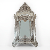 Monumental Antique Mirror — Hand-Inlaid Mother of Pearl & Camel Bone with Pierced Crown