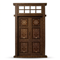 Hand-Inlaid Double Door with Transom — Camel Bone & Wood in Palmette & Rosette Panels