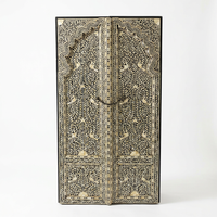 Hand-Inlaid Double Door — Camel Bone on Black Resin with Peacock & Vine Arabesque