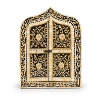 Hand-Crafted Moorish Arch Cabinet — Bone Mosaic & Resin with Floral Vine Panels
