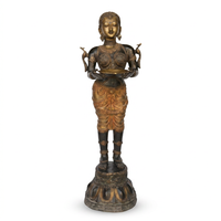 Life-Size Bronze Deepa Lakshmi Sculpture — Temple Attendant with Offering Tray