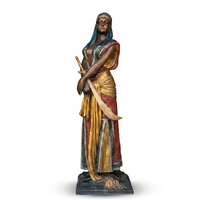 Bronze Female Warrior Sculpture — Orientalist Sword Bearer in Polychrome Patina