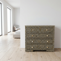 Camel Bone & Black Resin Chest of Drawers — Full Chevron Zigzag Inlay