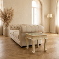 Camel Bone Side Table — Glass Top with Cabriole Legs