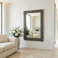 Wall Mirror — Camel Bone Floral Vine Inlay on Ebony & Resin Frame