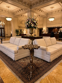 Syrian Pedestal Side Table — Walnut Wood with Mother of Pearl Inlay & Scalloped Star Top