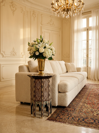 Syrian Octagonal Side Table — Camel Bone, Mother of Pearl & Wood with Ottoman Tughra Medallion