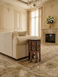Syrian Octagonal Side Table — Camel Bone, Mother of Pearl & Wood with Islamic Star Medallion