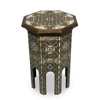 Syrian Octagonal Side Table — Camel Bone, Mother of Pearl & Wood Marquetry on Ebony