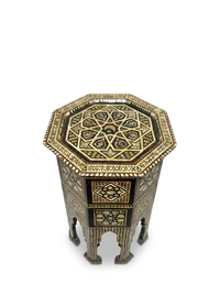 Syrian Octagonal Side Table — Camel Bone, Mother of Pearl & Wood with Islamic Star Medallion