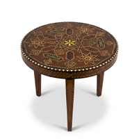 Syrian Round Side Table — Hand-Inlaid Camel Bone & Mother of Pearl on Walnut