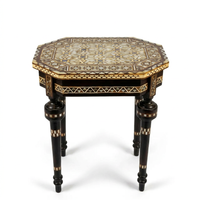 Syrian Octagonal Low Table — Hand-Inlaid Mother of Pearl & Camel Bone on Ebony Turned Legs