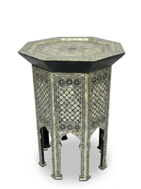 Syrian Octagonal Side Table — Full Mother of Pearl Mosaic on Ebony Base