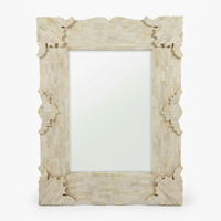 Wall Mirror — Full Camel Bone Tile Frame with Carved Corner Flourishes