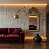 Grand Floor Mirror — Camel Bone, Mother of Pearl & Carved Wood with Pierced Phoenix Crown