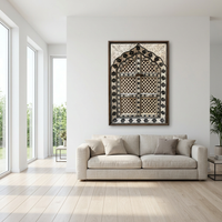Hand-Painted Camel Bone Wall Panel — Mughal Arch Window with Pierced Lattice